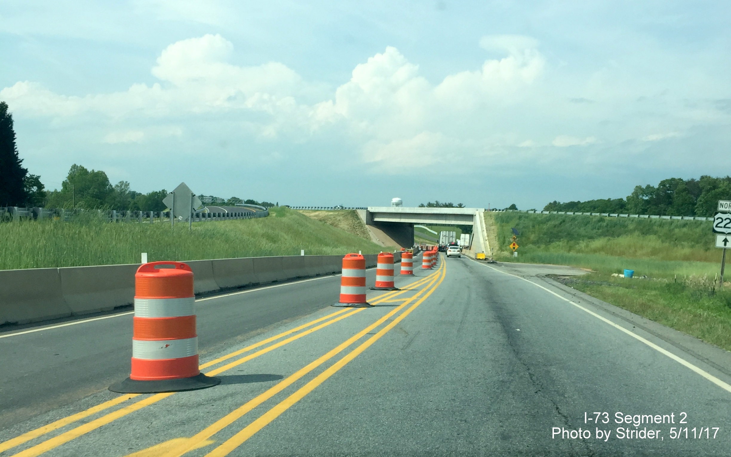 Image of recently opened off-ramp to NC 65 from US 220 North using Future I-73 South lanes, from Strider