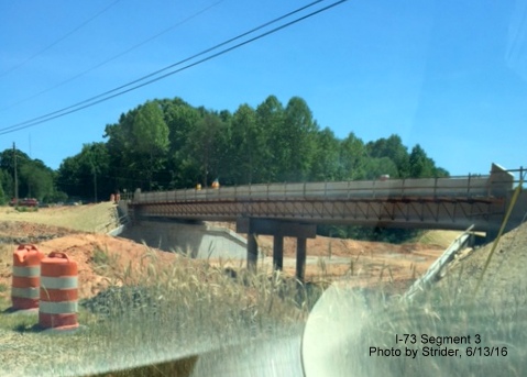 Image of new bridge for Deboe Road under construction for future NC 68 interchange with I-73 in Rockingham County, from Strider
