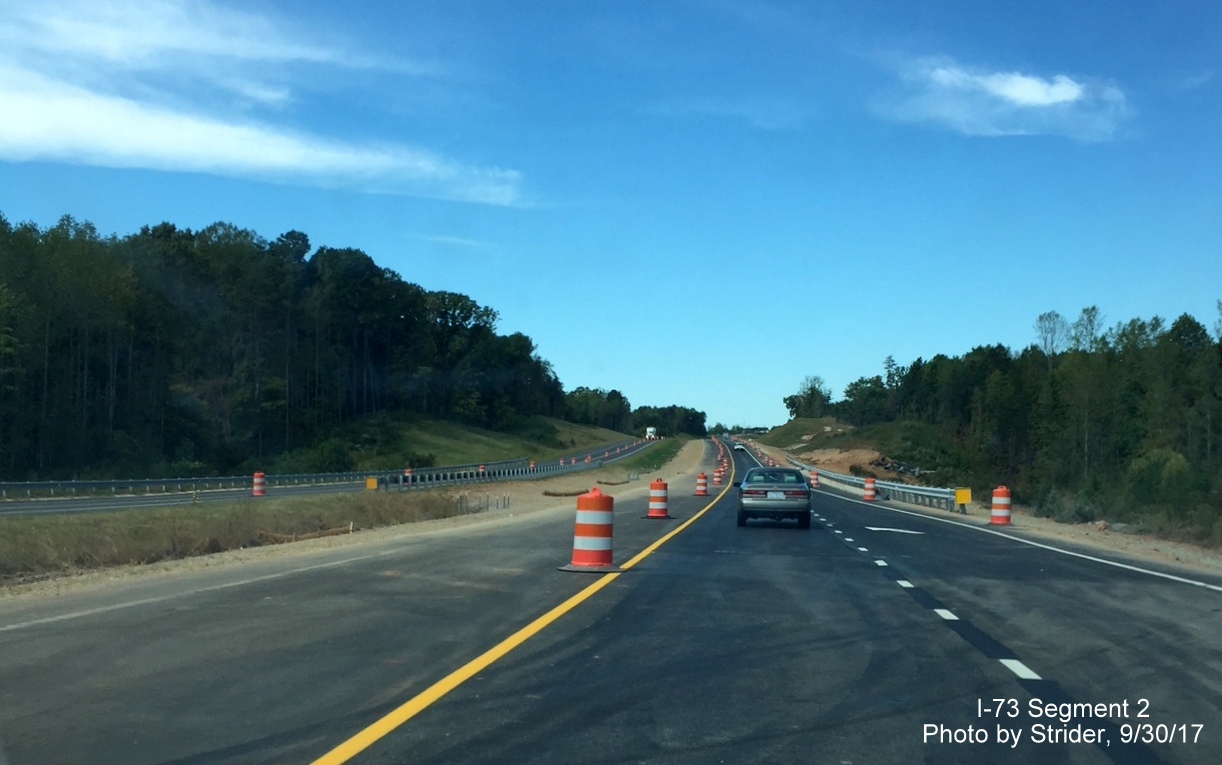Image taken of newly paved future I-73 North lanes approaching NC 68 on US 220 North in Rockingham County, by Strider
