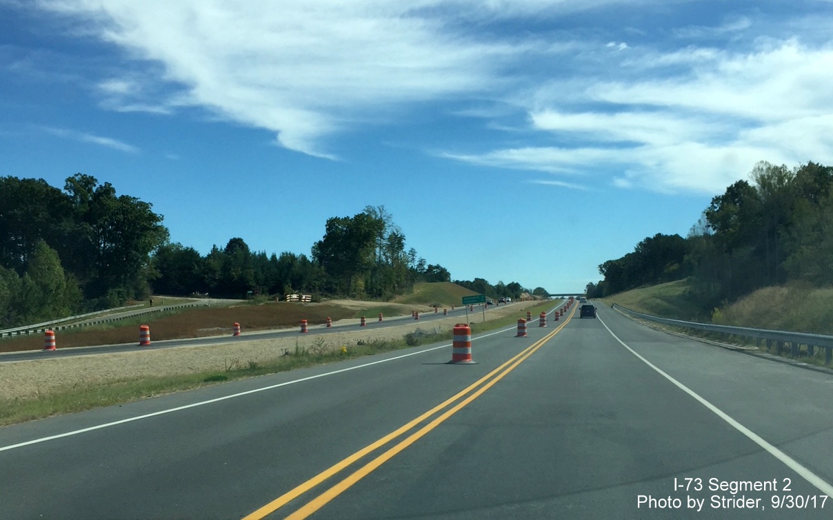 Image of US 220 South lanes being prepared for I-73 South traffic beyond NC 68 exit in Rockingham County, by Strider