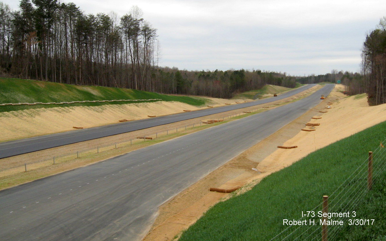 Image taken of view south of Bunch Rd bridge over future I-73 lanes under construction in Guilford County