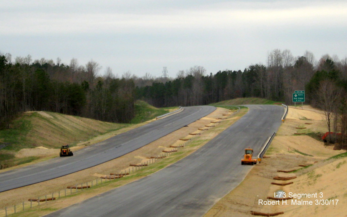 Image taken of view south of Bunch Rd bridge over future I-73 lanes under construction in Guilford County