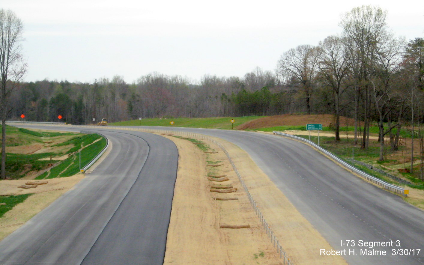 Image taken of view north from Deboe Rd bridge over future I-73 lanes under construction in Guilford County