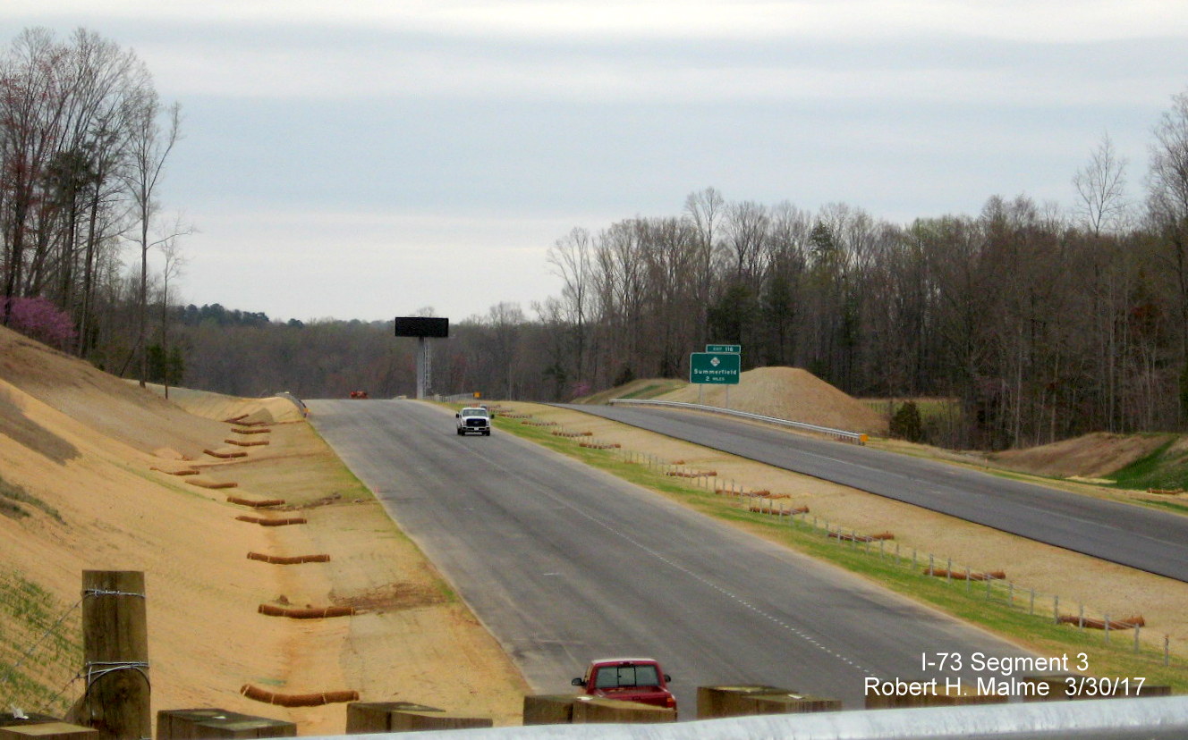 Image taken of view north of Bunch Rd bridge over future I-73 lanes under construction in Guilford County