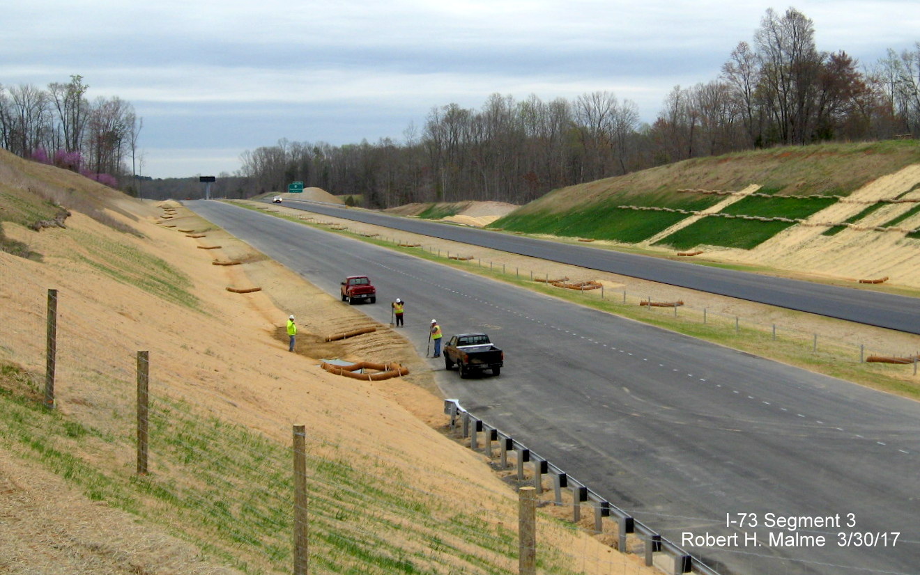 Image taken of view north of Bunch Rd bridge over future I-73 lanes under construction in Guilford County