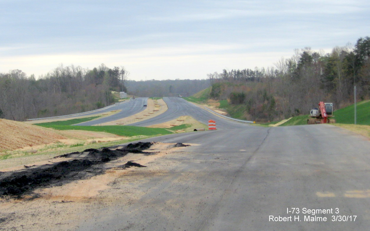 Image taken of view south from future NC 150 on-ramp to I-73 lanes under construction in Guilford County