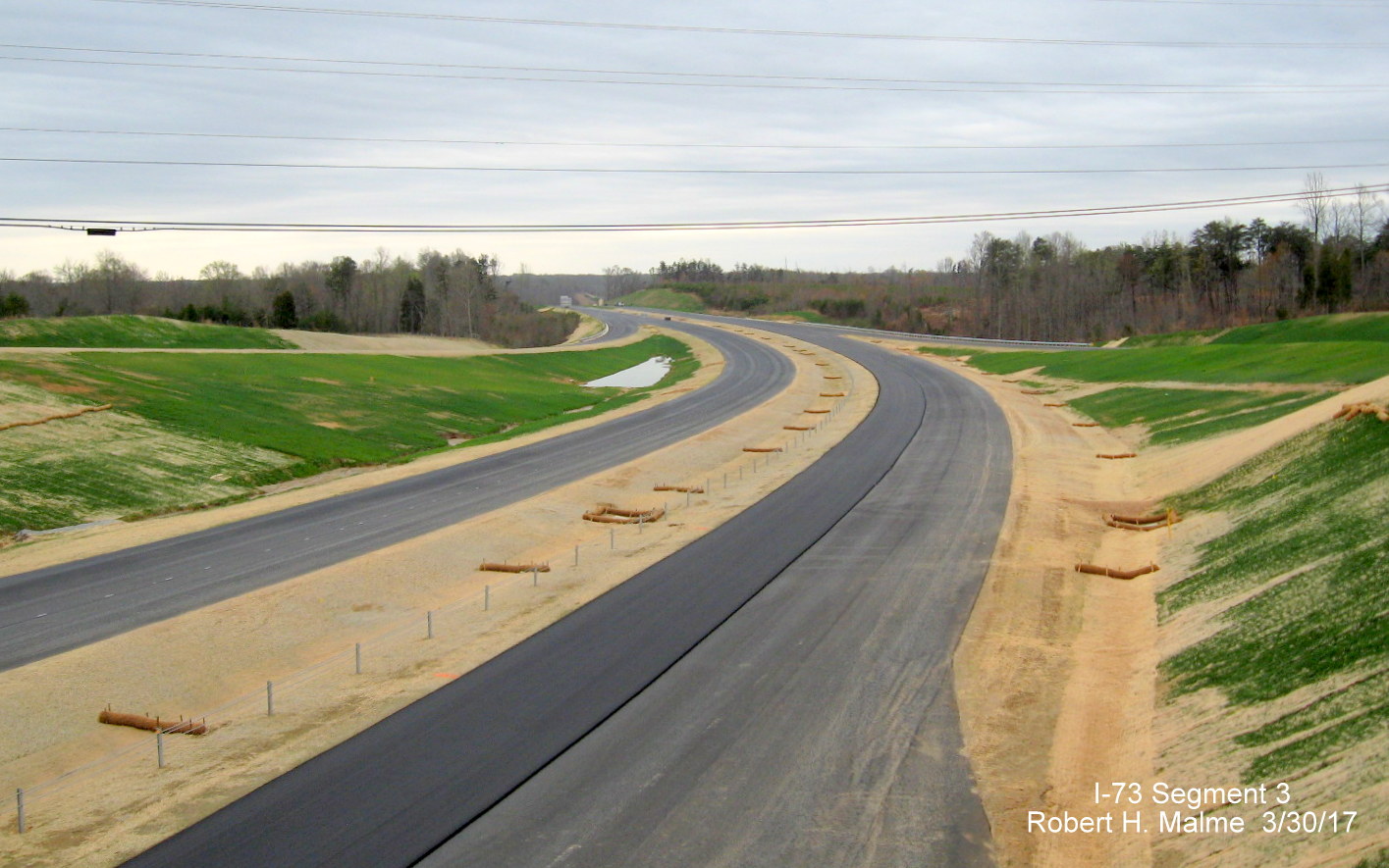 Image taken of view south from NC 150 bridge over future I-73 lanes under construction in Guilford County