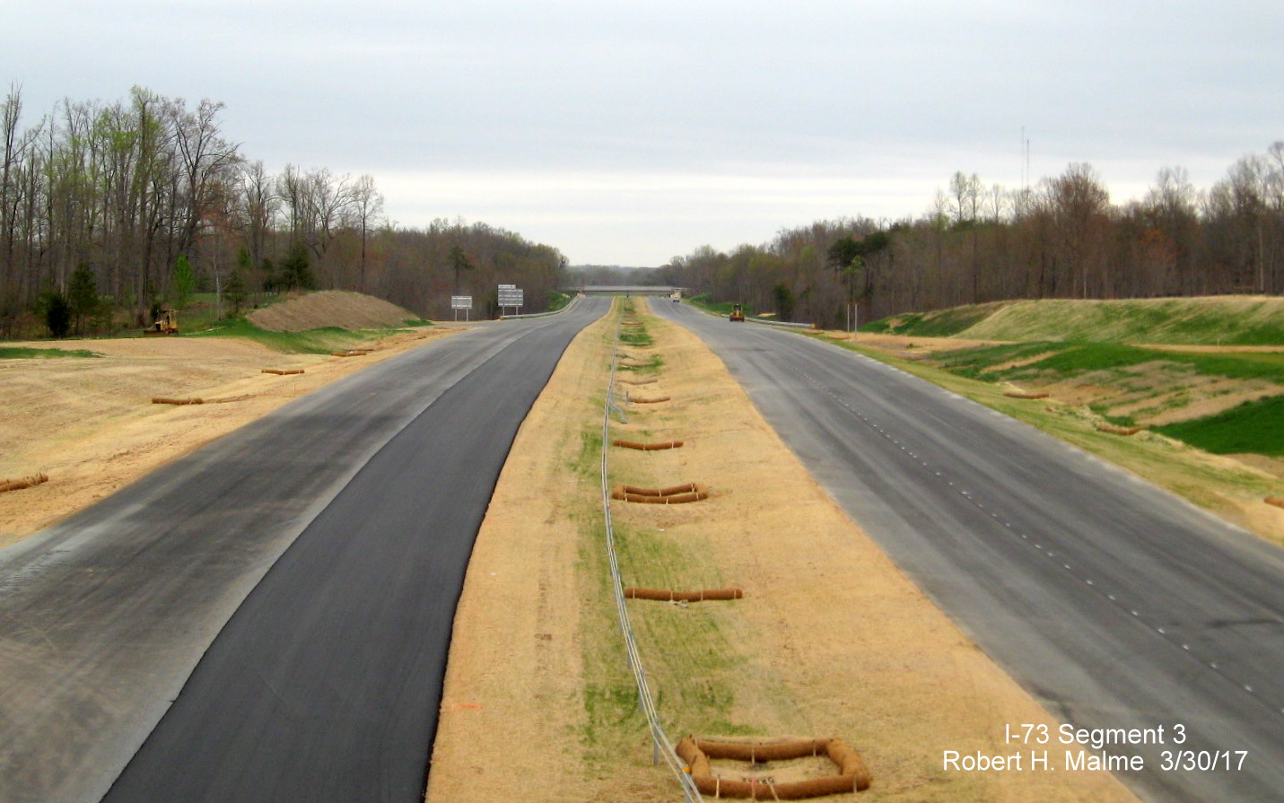 Image taken of view north from NC 150 bridge over future I-73 lanes under construction in Summerfield, Guilford County
