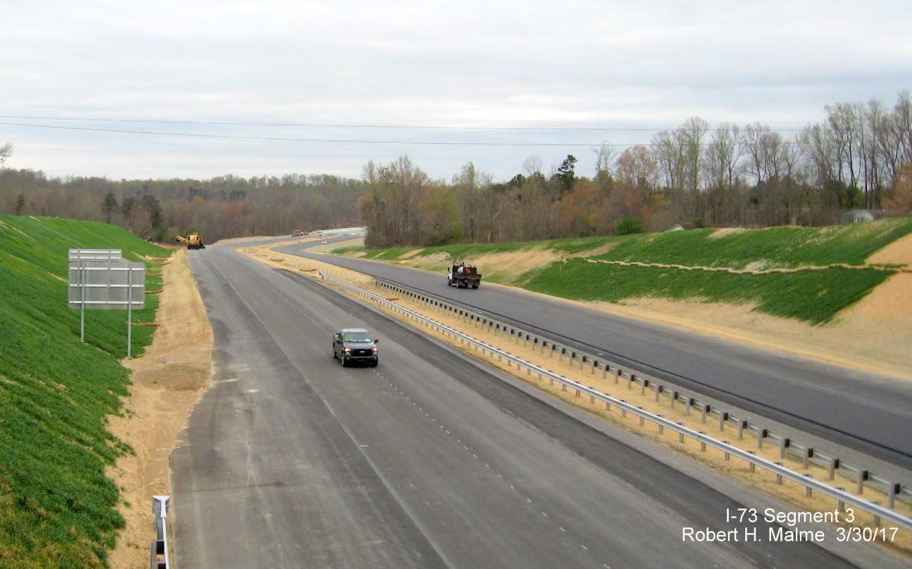 Image taken of view south from Brookbank Rd bridge over future I-73 lanes under construction in Summerfield, Guilford County