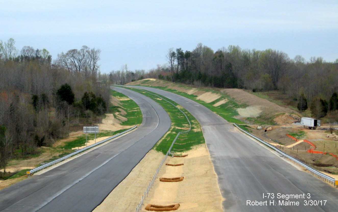 Image taken of view north of Brookbank Rd bridge over future I-73 lanes under construction in Summerfield, Guilford County