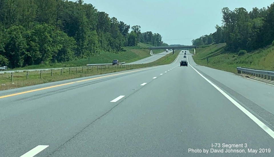 Image of typical view heading northbound on I-73 North between NC 68 and NC 150 exits, by David Johnson
