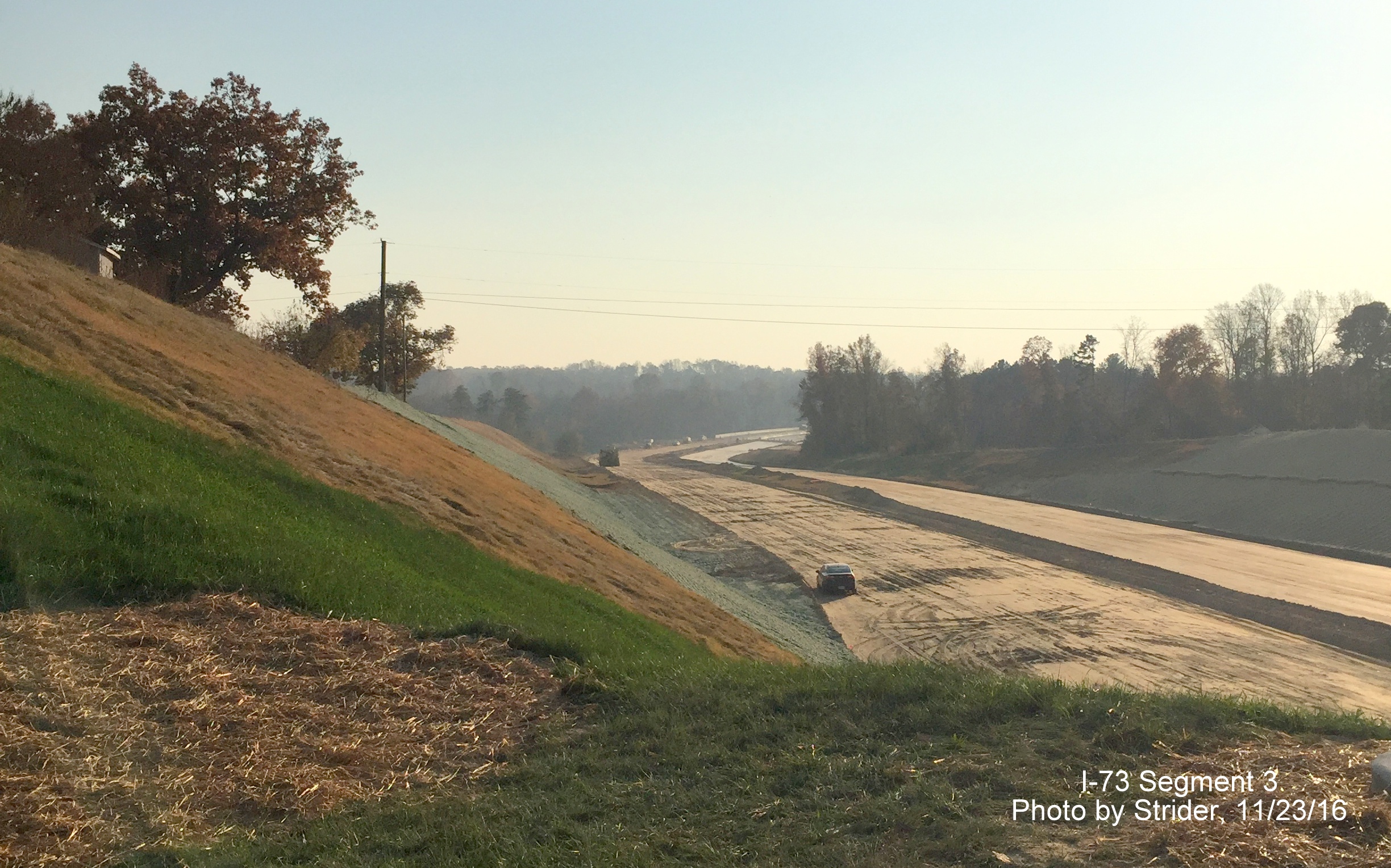 Image of view looking south from Brookbank Road on progress building new I-73 lanes near Summerfield, by Strider