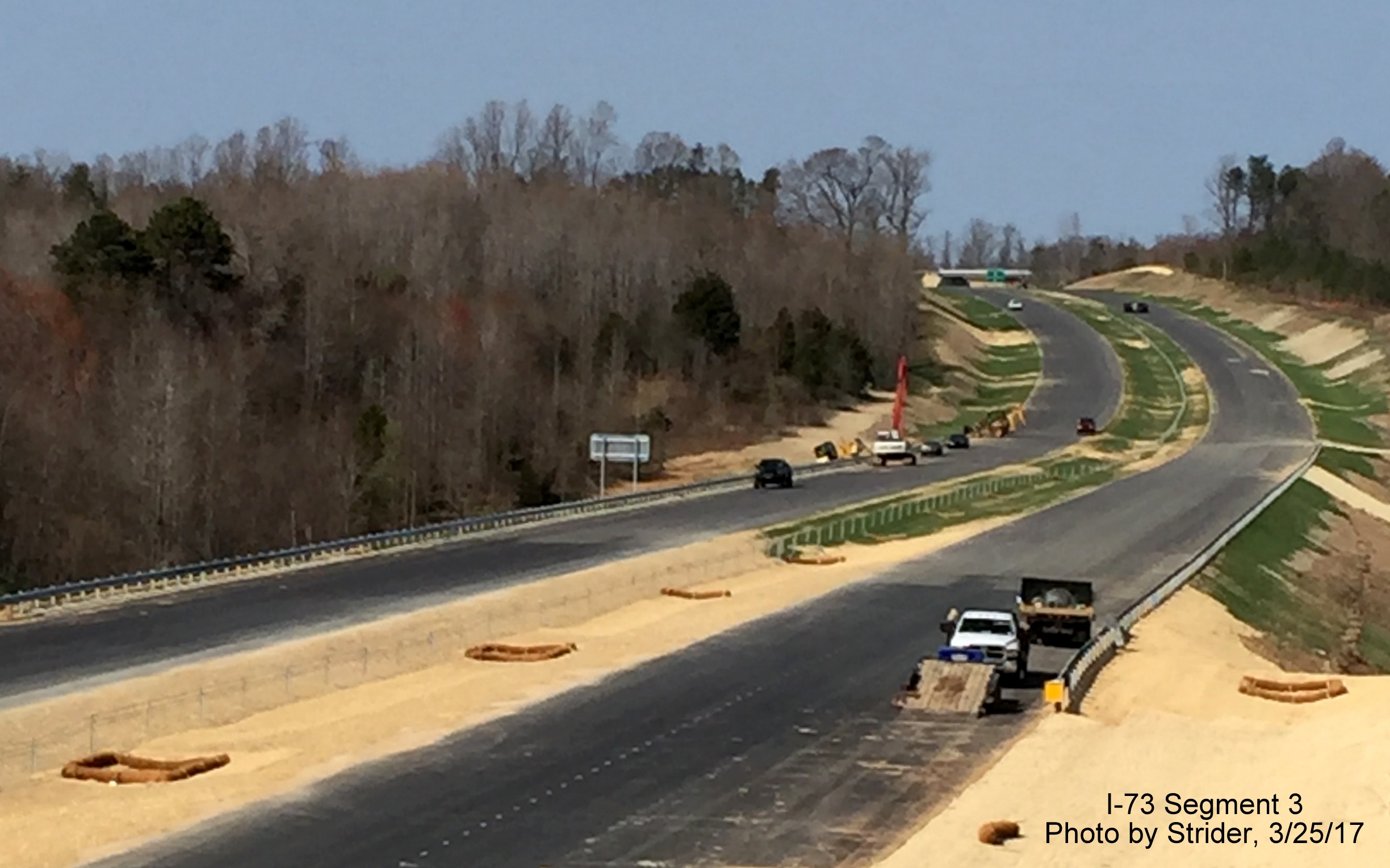 Image of view looking north from Brookbank Rd bridge over future I-73 lanes nearing completion, by Strider