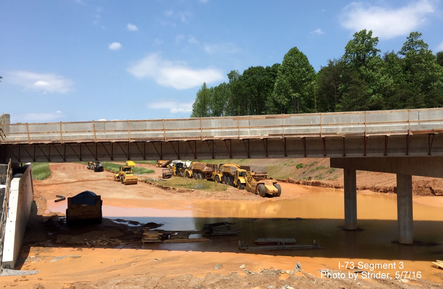 Image of nearly completed Alcorn Rd bridge over future I-73 roadbed, by Strider