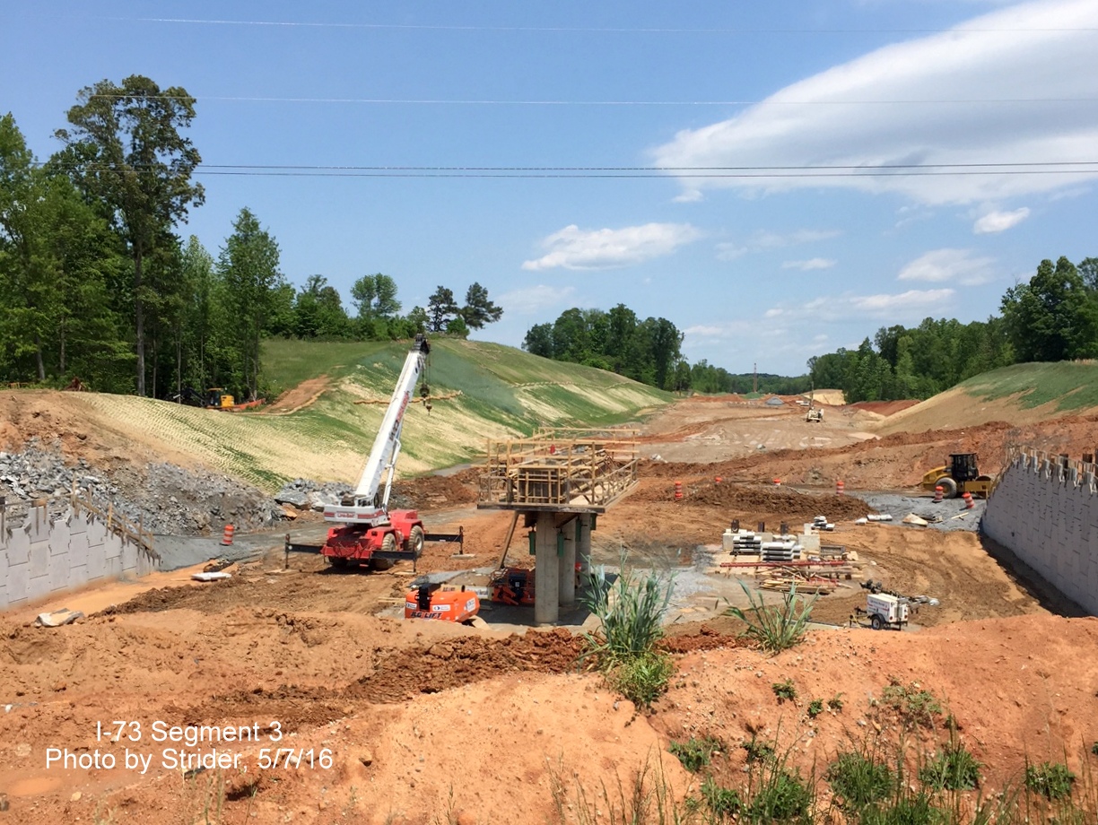 Image of Bunch Road bridge under construction that will cross future I-73 roadbed, from Strider