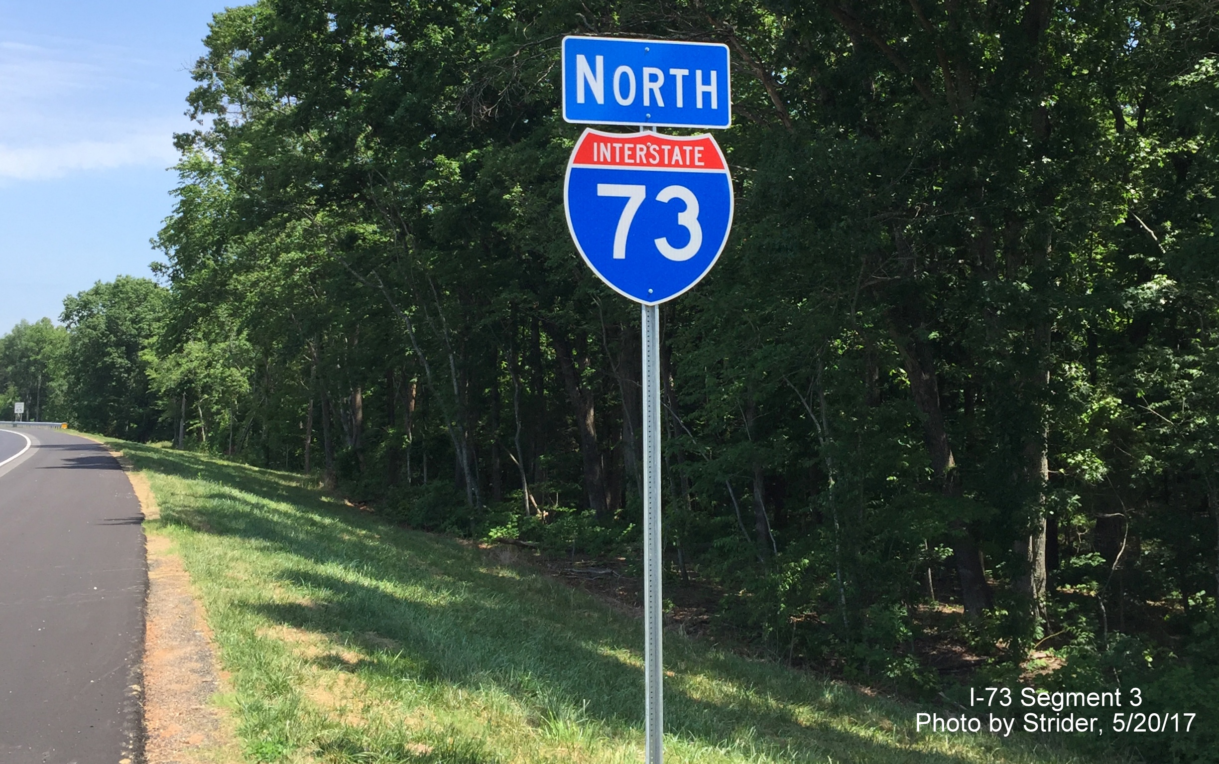 Image taken of I-73 North reassurance marker after NC 68 on-ramp, by Strider