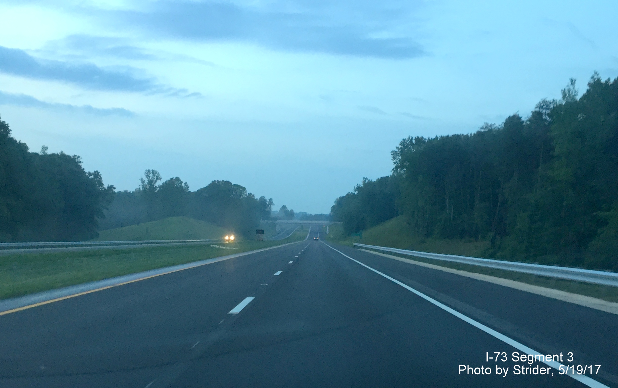 Image taken at dusk of I-73 North between NC 68 and NC 150 in Summerfield, by Strider