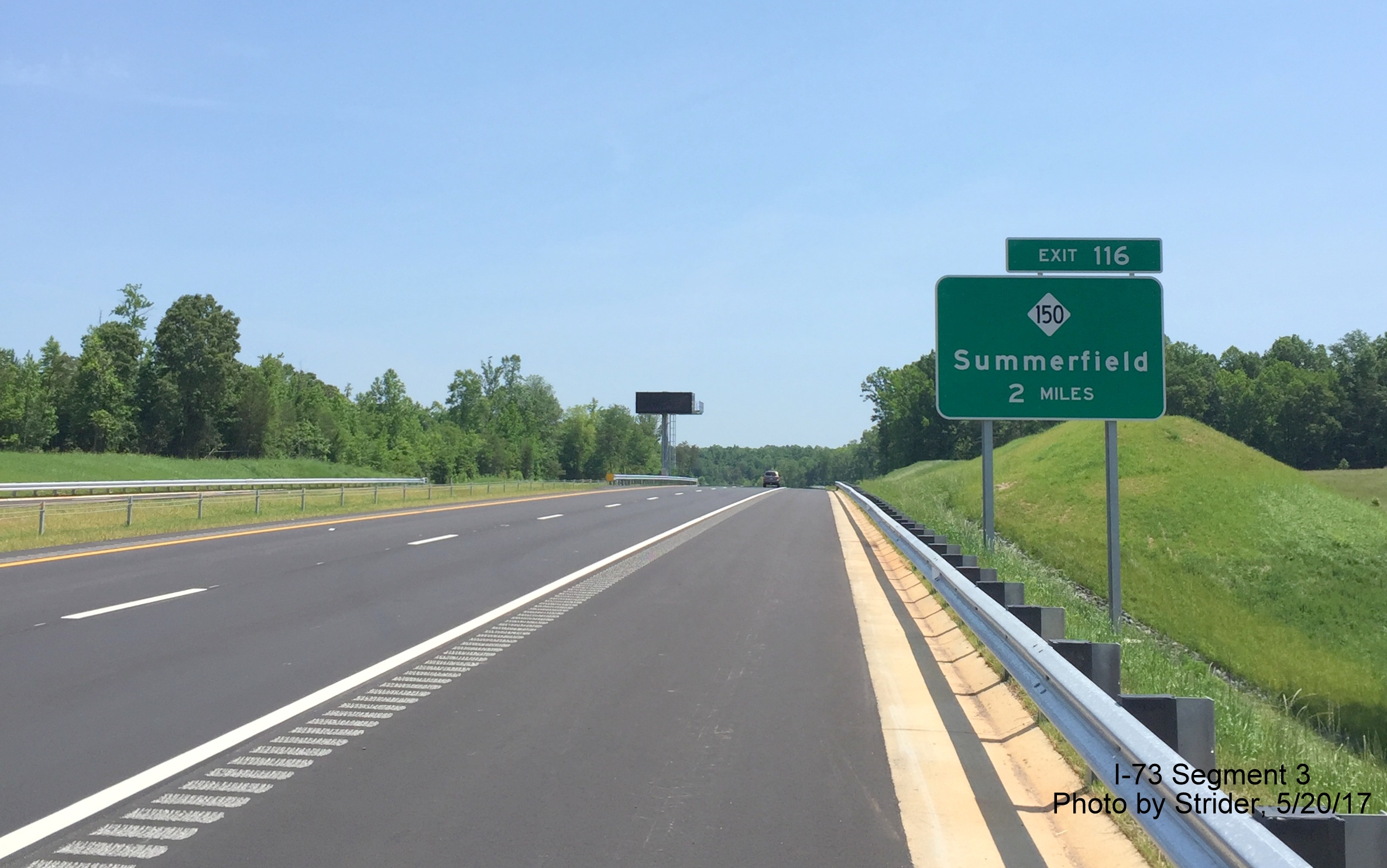 Image taken of first exit sign for NC 150 on newly opened I-73 North in Summerfield, by Strider