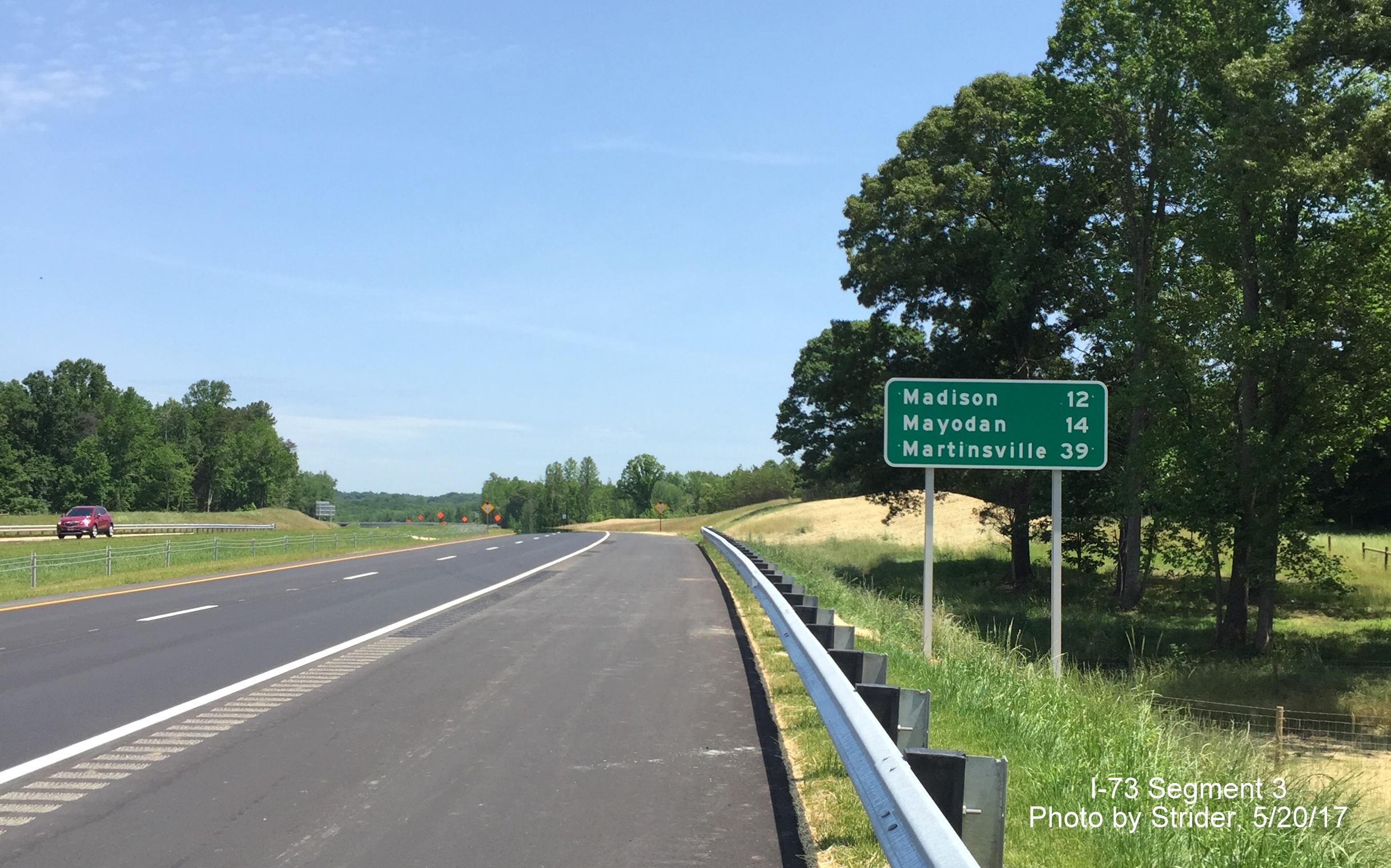 Image taken of destination mileage sign on I-73 North in Summerfield beyond NC 150 exit, by Strider