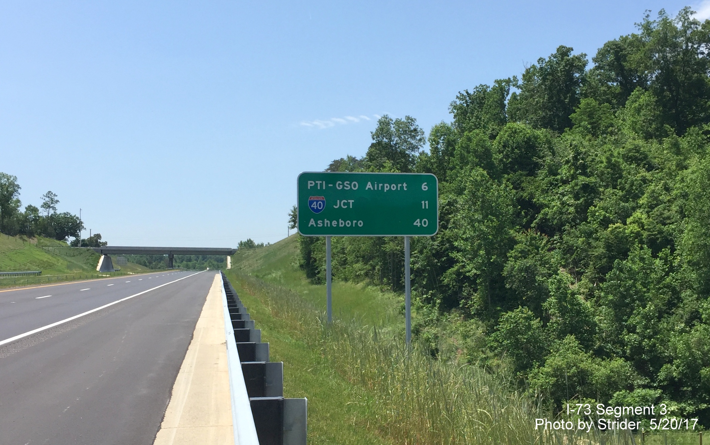 Image taken of destination mileage sign on new I-73 South highway north of Greensboro, by Strider