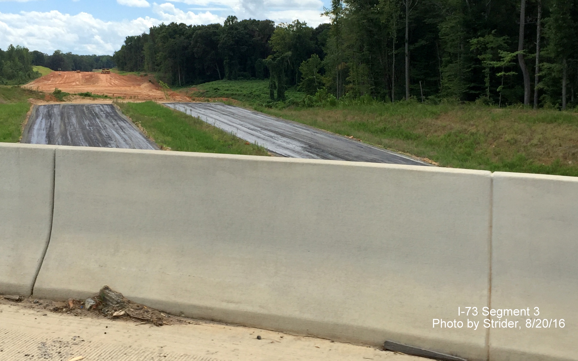 Image of closer view of I-73 construction from US 220 South bridge in Guilford County, from Strider