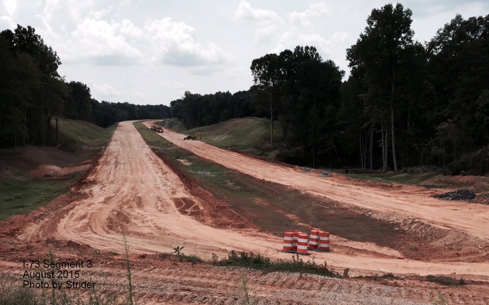 Image of cleared and graded roadway for Future I-73 as seen from Alcorn Rd. Photo by Strider August 2015