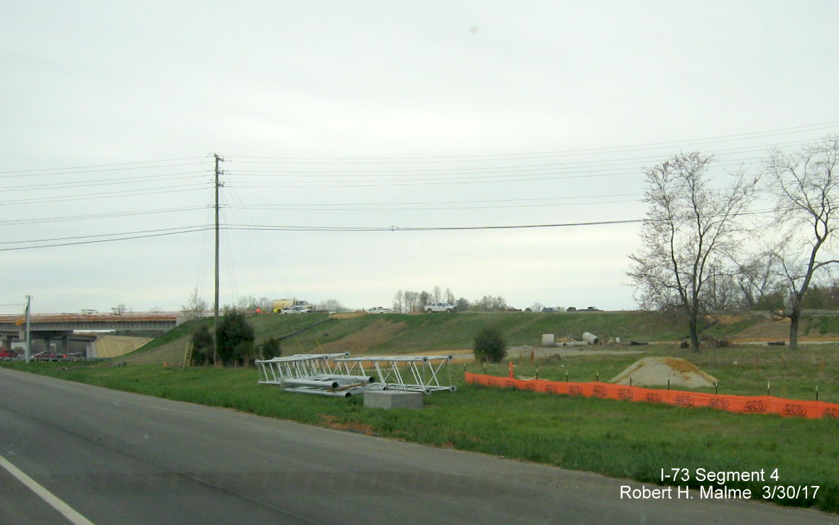 Image showing support posts for future signage along NC 68 in I-73 construction zone in Greensboro