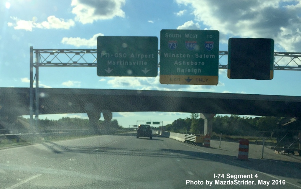 Image of new overhead signage showing I-73/I-840 Loop exit in Bryan Blvd. West, from MazdaStrider