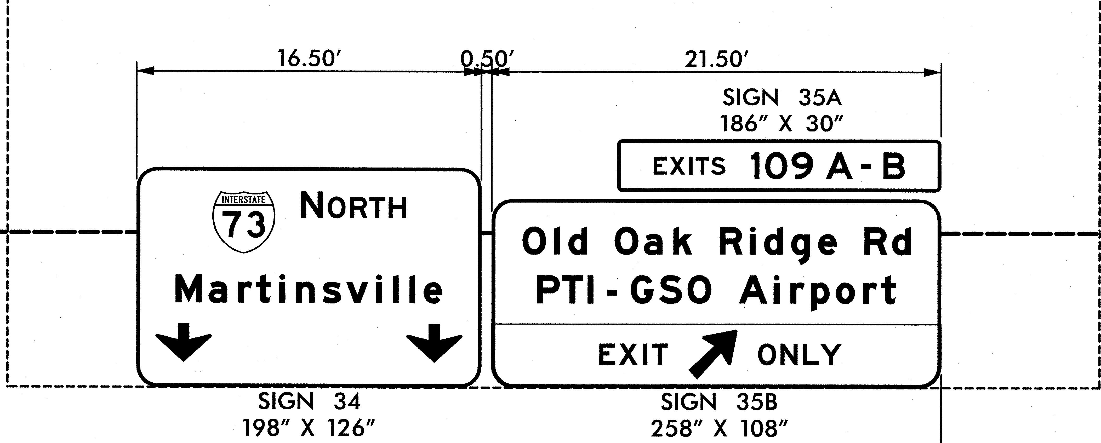 Section of singage plan for PTI Airport Exit off I-73, from NCDOT