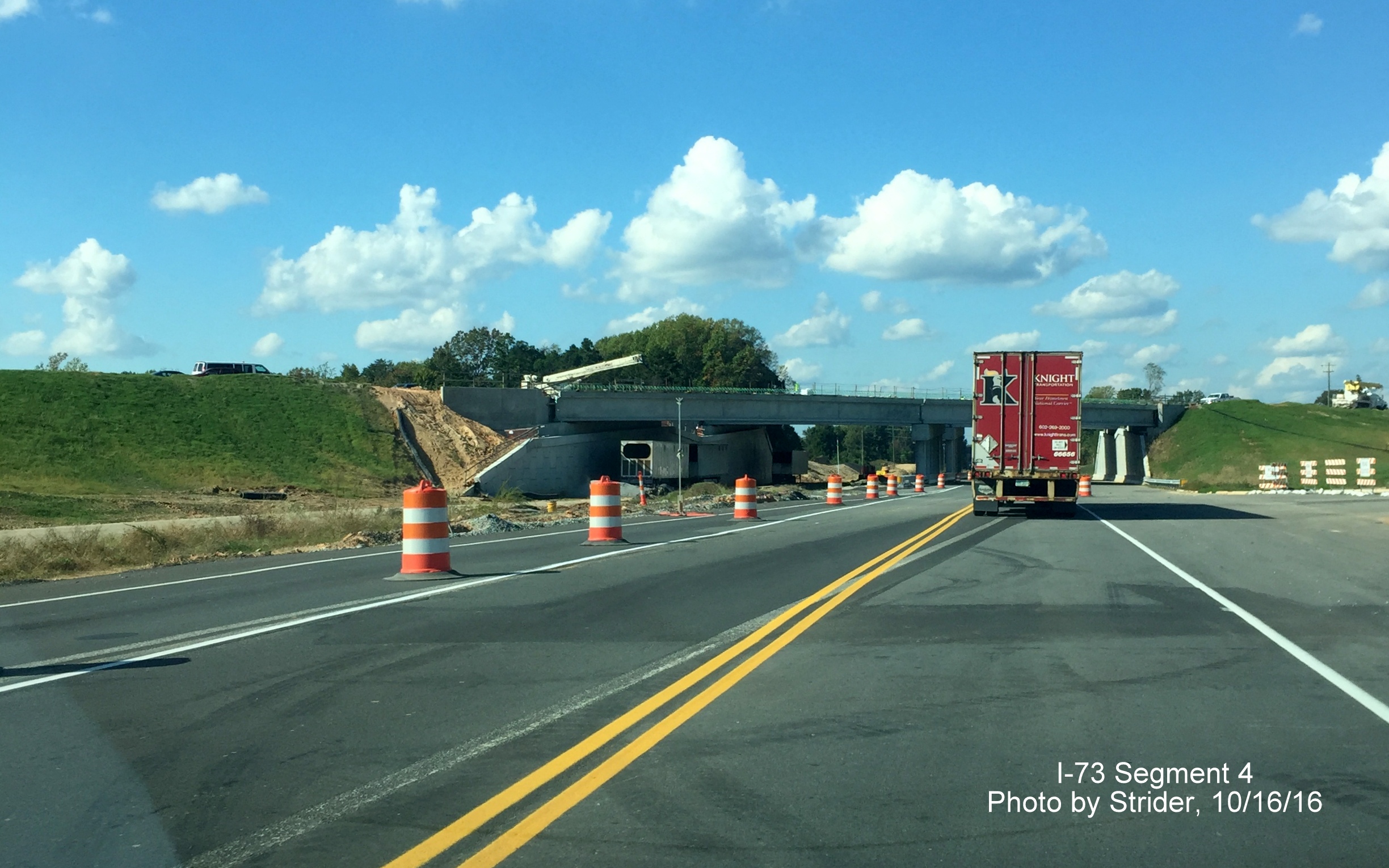 Image of new I-73 bridges being constructed over NC 68 north of Pleasant Ridge Road in Greensboro, by Strider