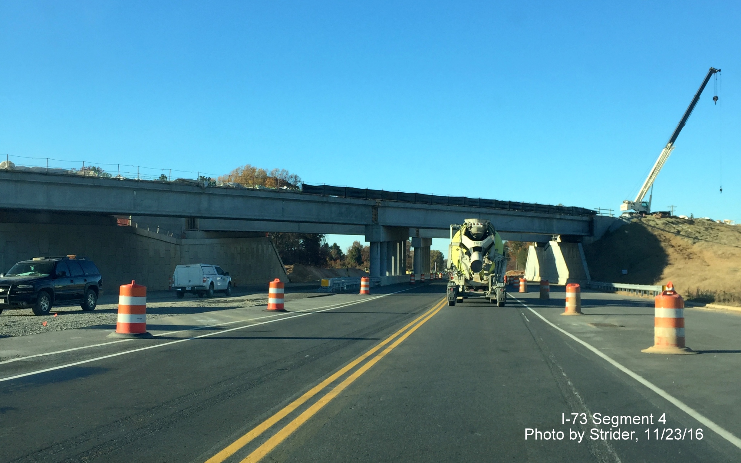 Image of nearly completed I-73 bridges over NC 68 in Greensboro, by Strider