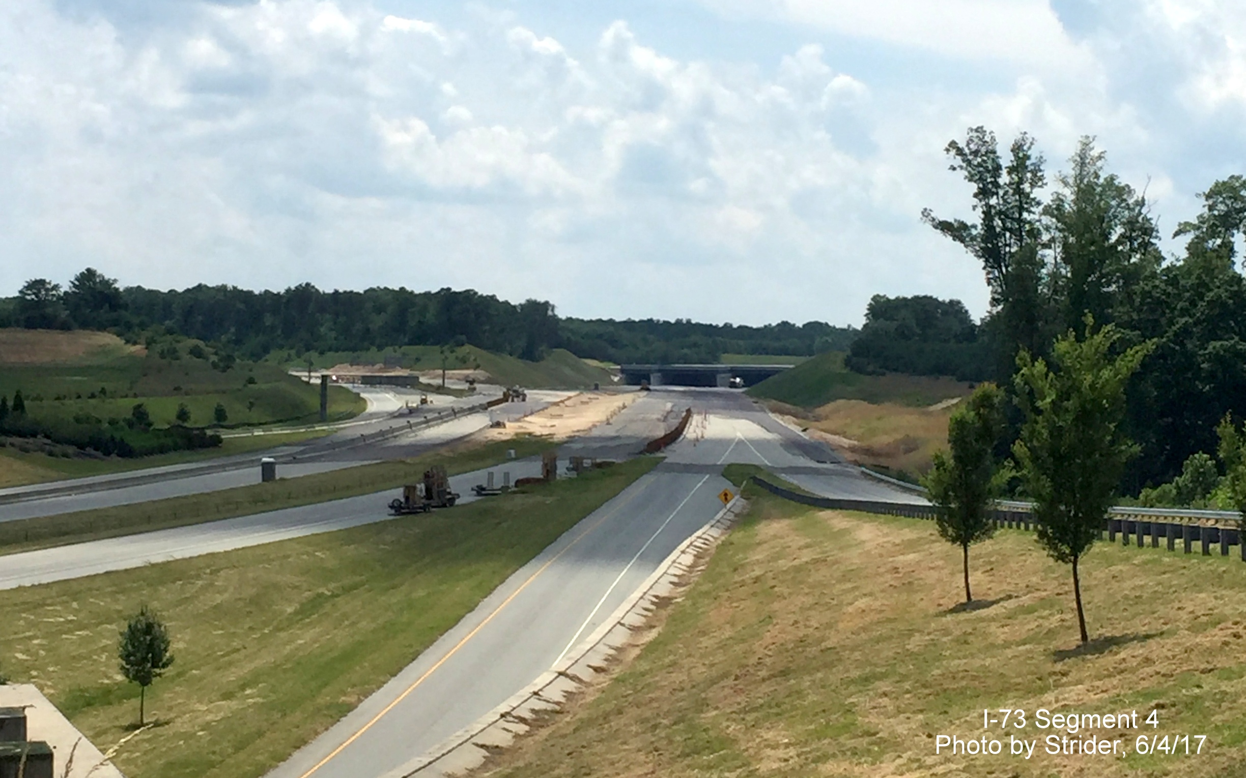 Image taken of construction along closed section of Bryan Blvd in Greensboro showing progress in constructing Future I-73 Connector to NC 68, from Strider