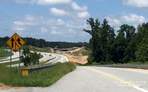 View of construction progress for new PTI taxiway over I-73 Connector Roadway in Greensboro, photo by Strider
