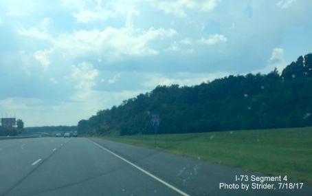 Image showing newly placed North I-73 reassurance marker on Bryan Blvd after Greensboro Loop exit ramp, by Strider