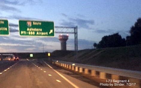 Image taken of newly uncovered I-73 South overhead sign before ramp from NC 68 North in Greensboro, by Strider