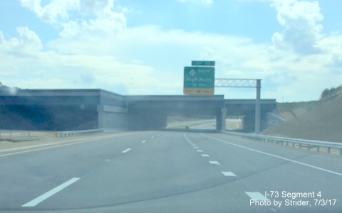 Image taken of newly opened section of I-73 North traveling under PTI Airport Taxiway Bridge prior to NC 68 South exit in Greensboro, by Strider