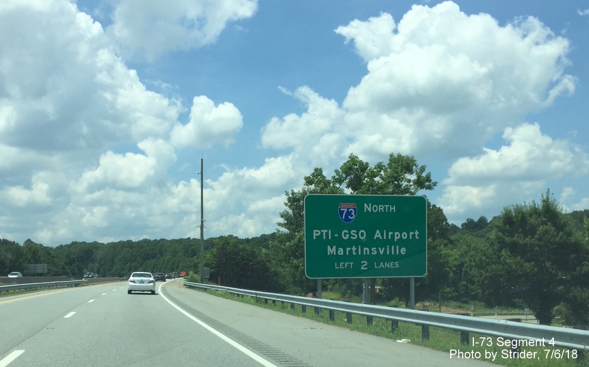New exit sign for I-73 North on Bryan Blvd. heading west toward the I-840 Greensboro Urban Loop, by Strider