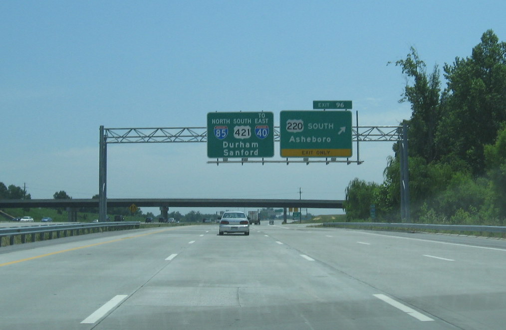 Photo of exit signage on I-73 Greensboro Loop between I-85 and US 220 in June
2009