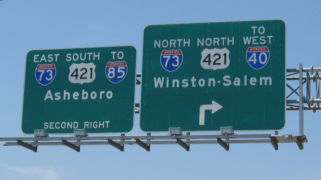 Photo of exit signage at the Wendover Ave interchange with I-73 Greensboro
Loop in June 2009