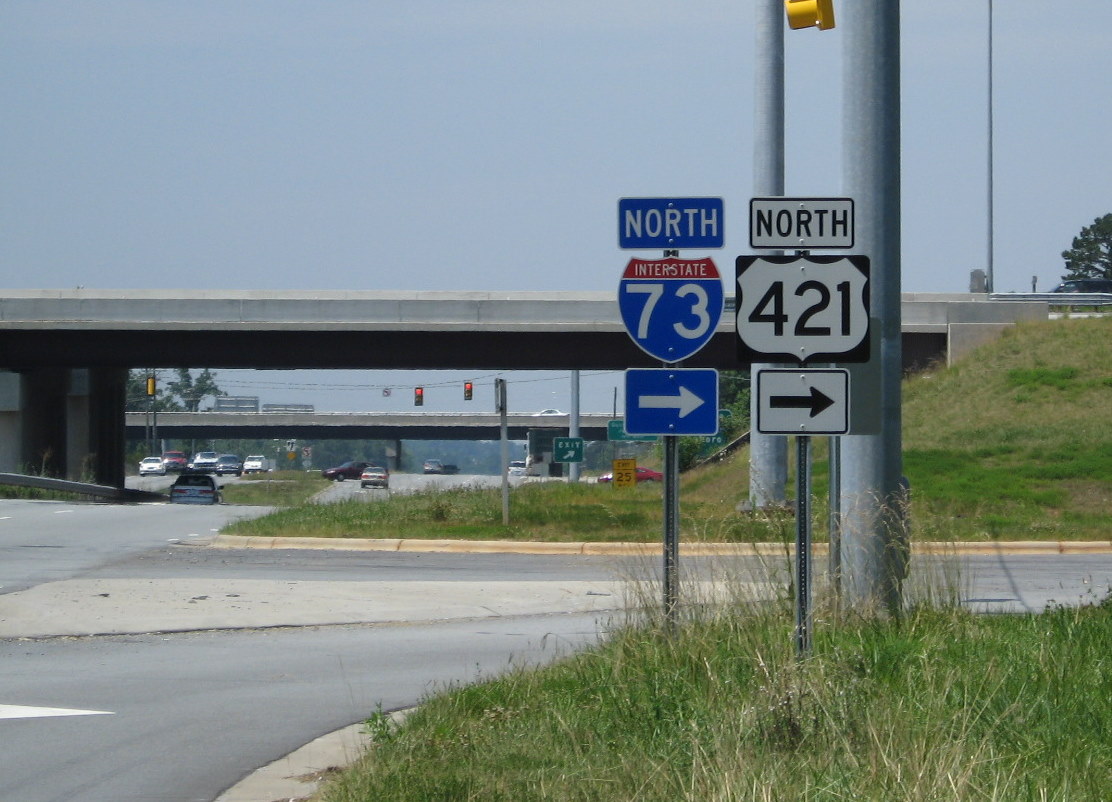 Photo of interstate signs at Wendover on-ramp to I-73 Greensboro Loop in March
2008