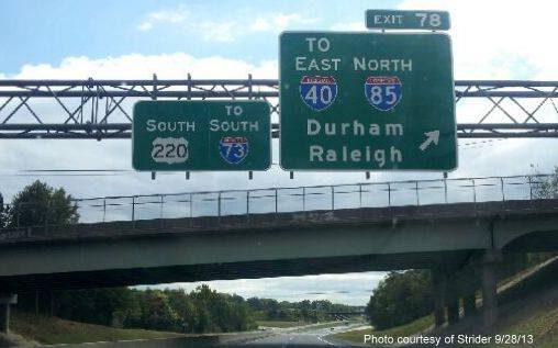 New To I-73 South Signage appearing Along US 220
after Business 85 Exit in Greensboro, from Strider