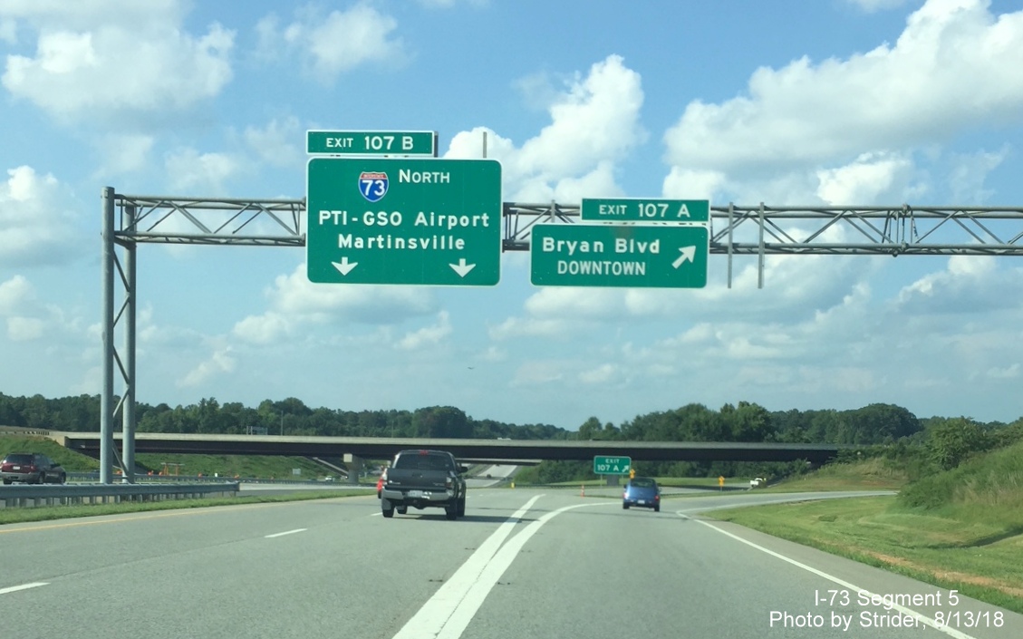 Image of new overhead signs at I-73 North ramp from I-840 East/Greensboro Loop, by Strider