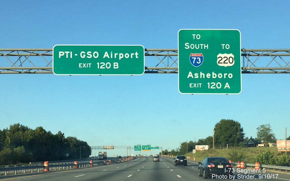 Image taken of auxiliary sign for traffic heading for I-73 South via Business 85 North on I-85 North in Greensboro, by Strider