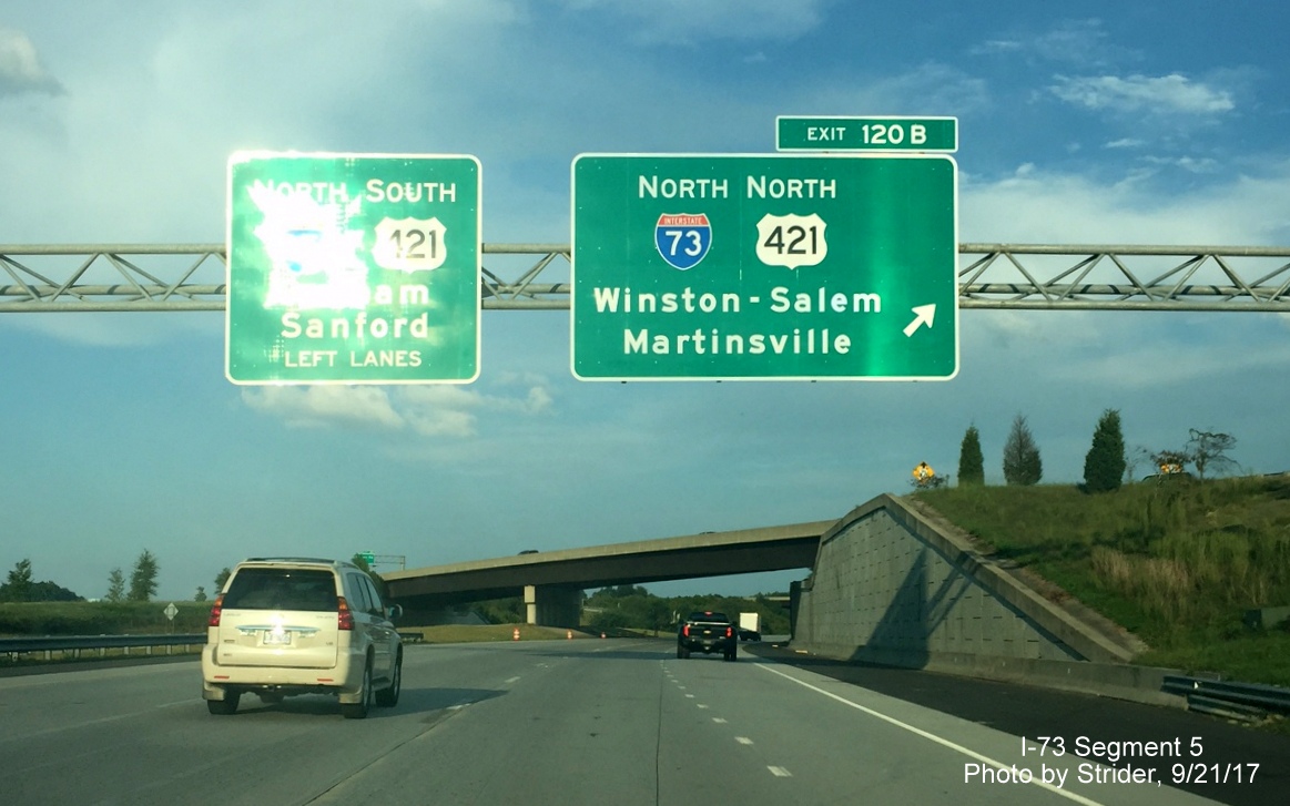 Image of new overhead exit sign for I-73 North on I-85 North at Greensboro Urban Loop, by Strider