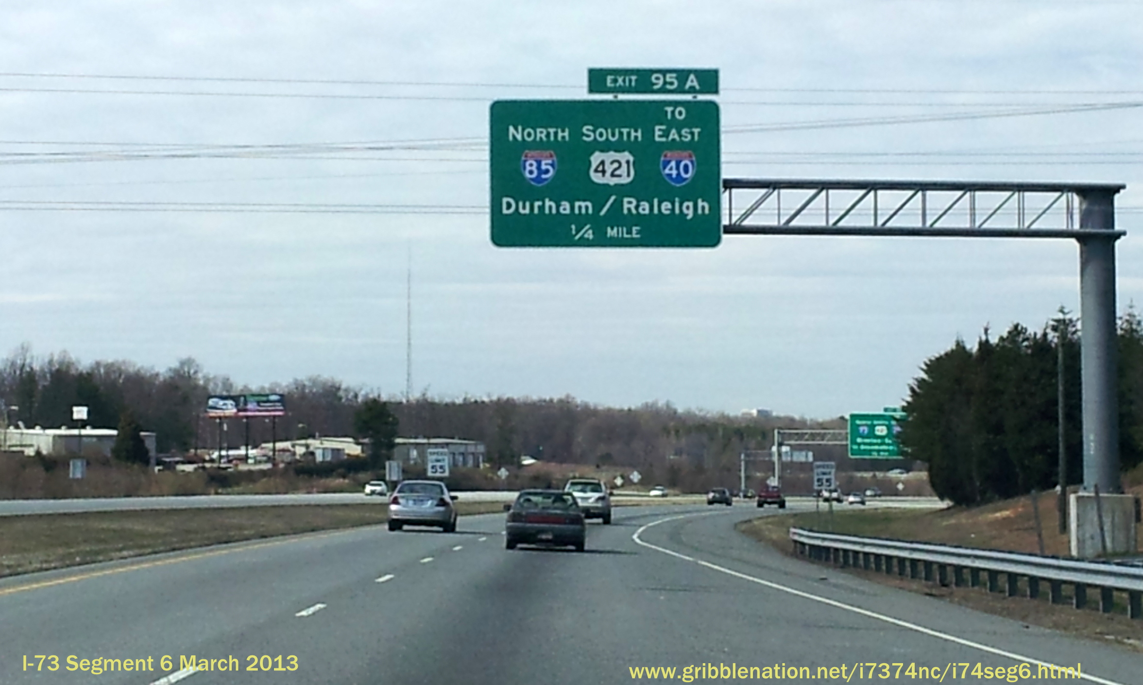 Photo of new I-73 signage for now Exit 95A for I-85 North/US 421 South 
in March 2013, Courtesy of Strider