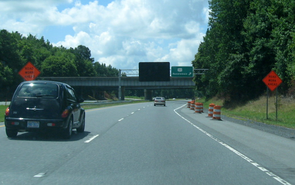 New overhead sign for US 311 Exit Along South US 220 in Randleman, NC, July 2012