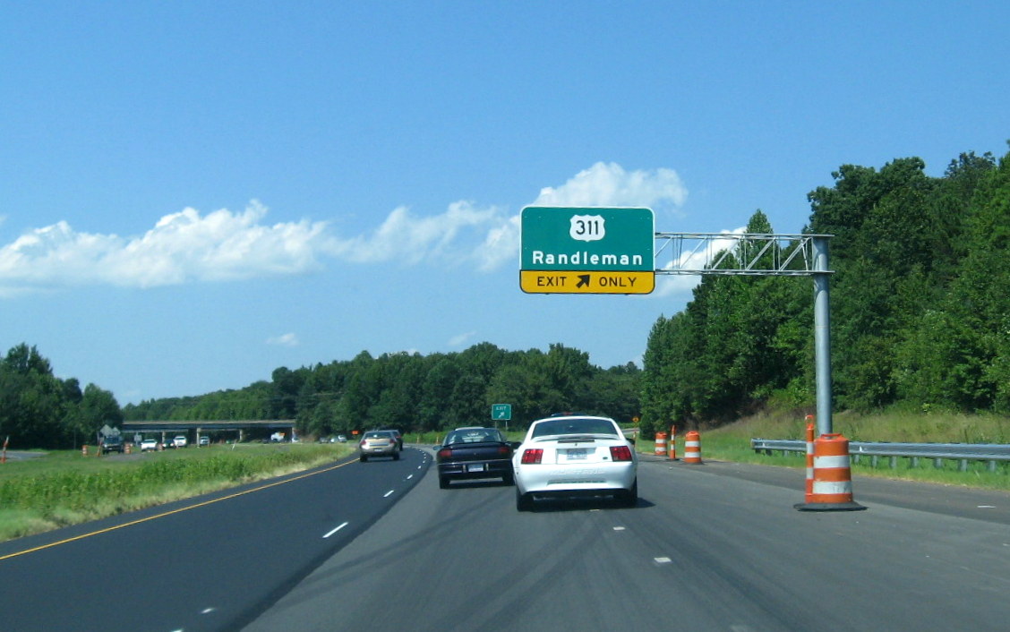 New Exit sign for US 311 along US 220 in Randleman, NC, July 2012
