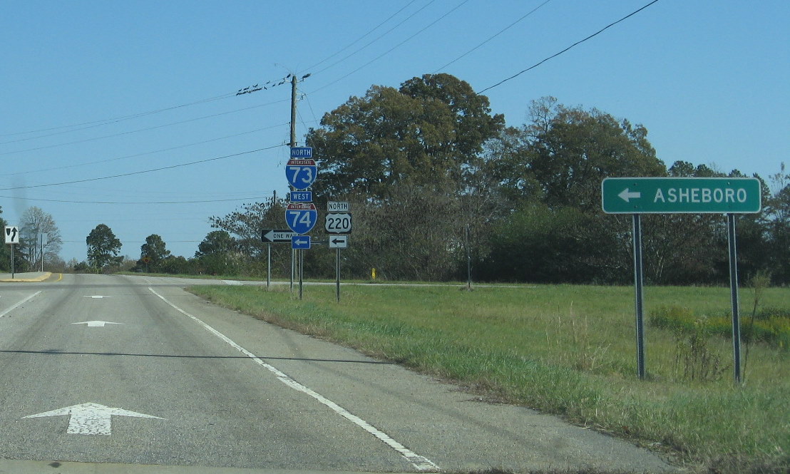 Photo of I-73/I-74 freeway on-ramps south of Asheboro, Nov. 2009