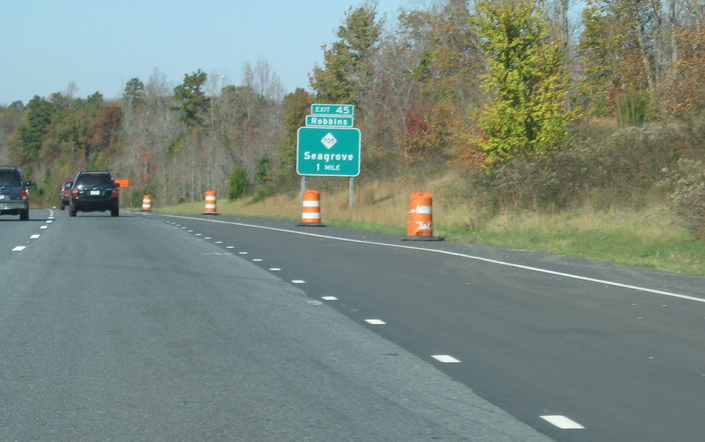 Photo of exit signage along Interstates 73 and 74 south of Asheboro, 
July 2009