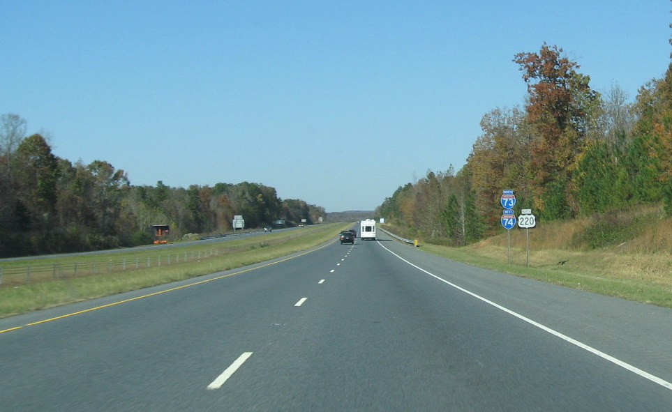 Photo of exit signs along I-73/I-74 between Asheboro and Ulah, NC
